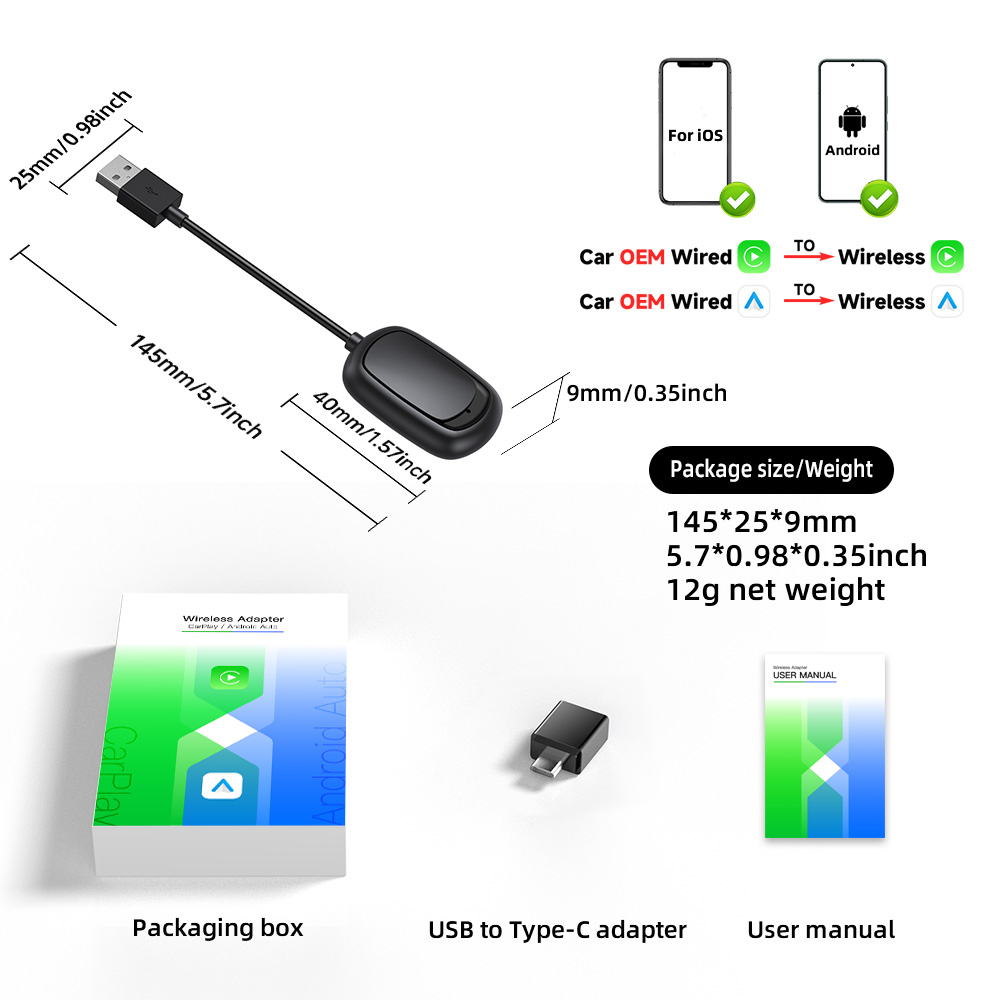 TIMEKNOW 新しい 2 In1 CarPlay & Android Auto ミニボックスワイヤレス CarPlay アダプター有線からワイヤレス CarPlay 用 USB/タイプ C ドングル