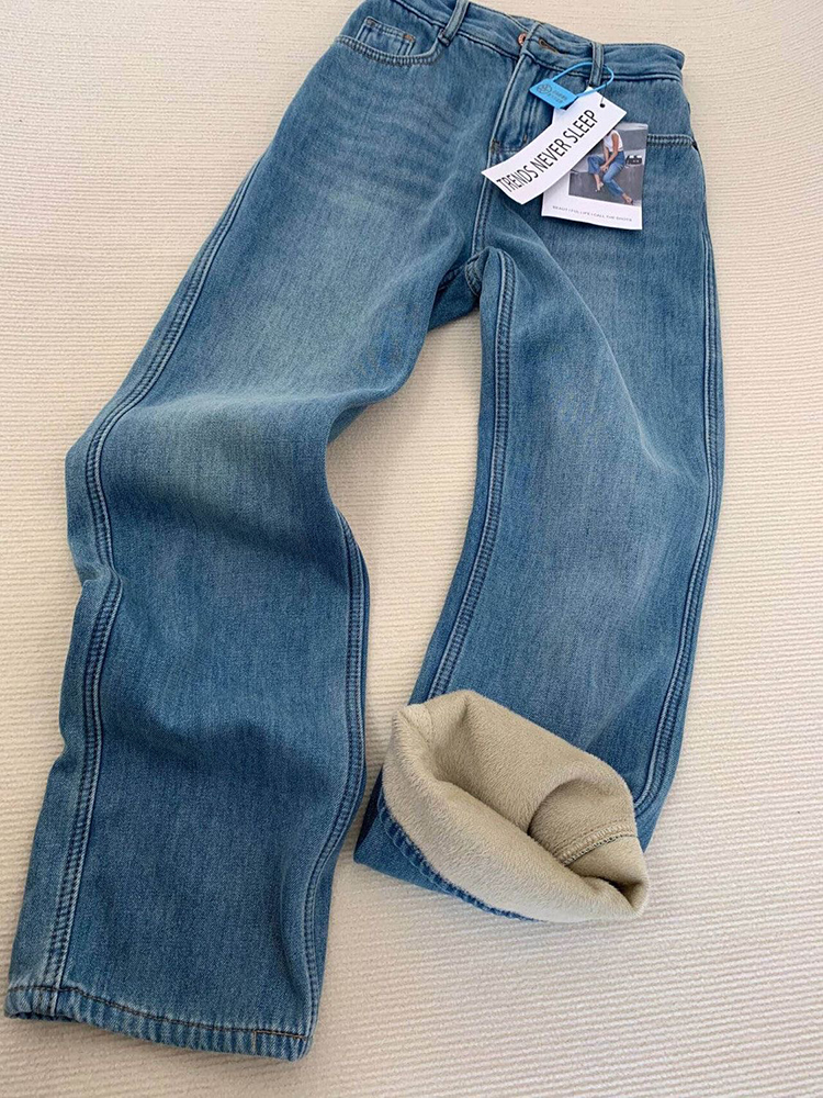 เกาหลีฤดูหนาวสูงเอว Baggy กางเกงยีนส์ขากว้าง Vintege Plush กํามะหยี่เรียงรายคาวบอย Casual Vaqueros แฟชั่นผู้หญิงใหม่ DENIM กางเกง