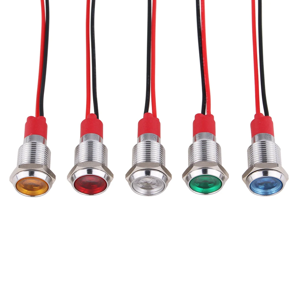 1pc LED 金属インジケータライト 10 ミリメートル防水信号ランプワイヤー 6V 12V 24V 110V 220V 赤黄青緑白