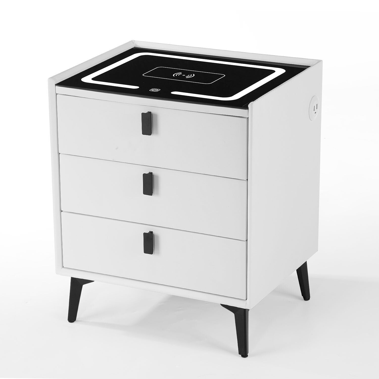Mesa de cabeceira inteligente branca com carregamento sem fio, mesa de cabeceira com luz LED, mesa de cabeceira com 2 gavetas, cômoda para sala de estar