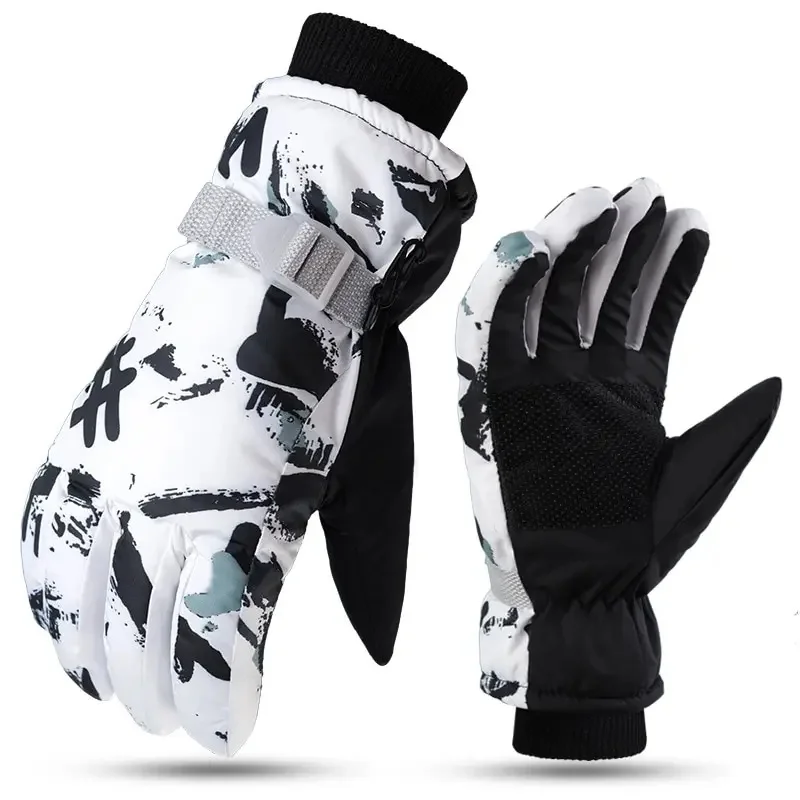 Winter Warme Snowboard Ski Handschuhe Verdicken Fleece Nicht-slip Wasserdichte Handschuhe Touchscreen Motorrad PU Leder Schnee Sport Handschuhe