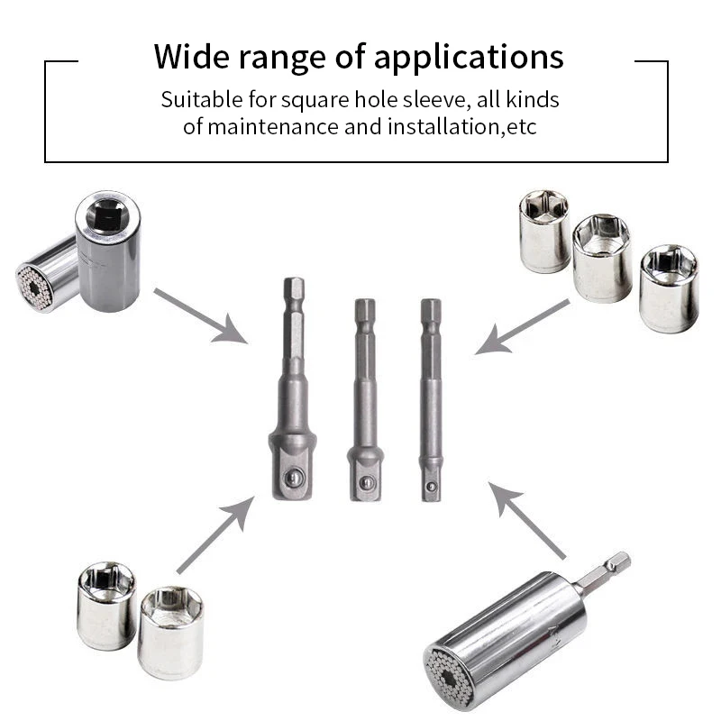 Drill Socket Adapter Kit Impact Drill Extension Bit Socket Adapter Kit 1/4'' 3/8'' 1/2'' Square Head 1/4'' Hex Shank Drill Tools