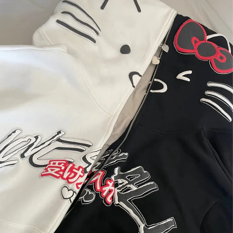 INS Y2K 지퍼 업 까마귀 카와이 하라주쿠 인쇄 streetwear 남성 여성 의류 대형 까마귀 스웨터 패션 캐주얼상의