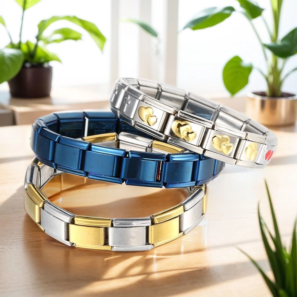 อิตาเลี่ยน Charm สร้อยข้อมือ DIY Basic CHAIN กําไลข้อมือสแตนเลสอเนกประสงค์ประกอบโมดูลของขวัญ 9 มม.Universal Dropshipping
