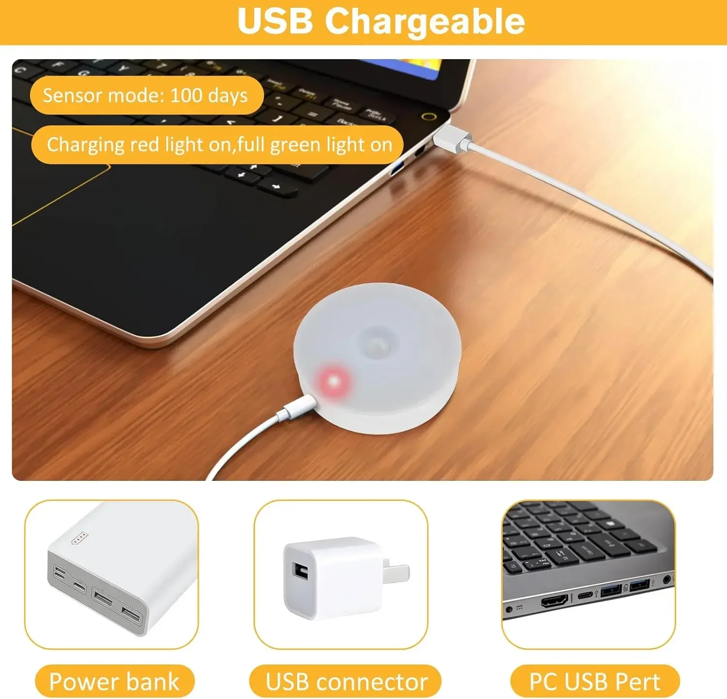 Xiaomi Nachtlicht LED mit PIR Bewegungssensor wiederaufladbare USB Küchenschrank Nachtlampe für Schlafzimmer Raumdekoration
