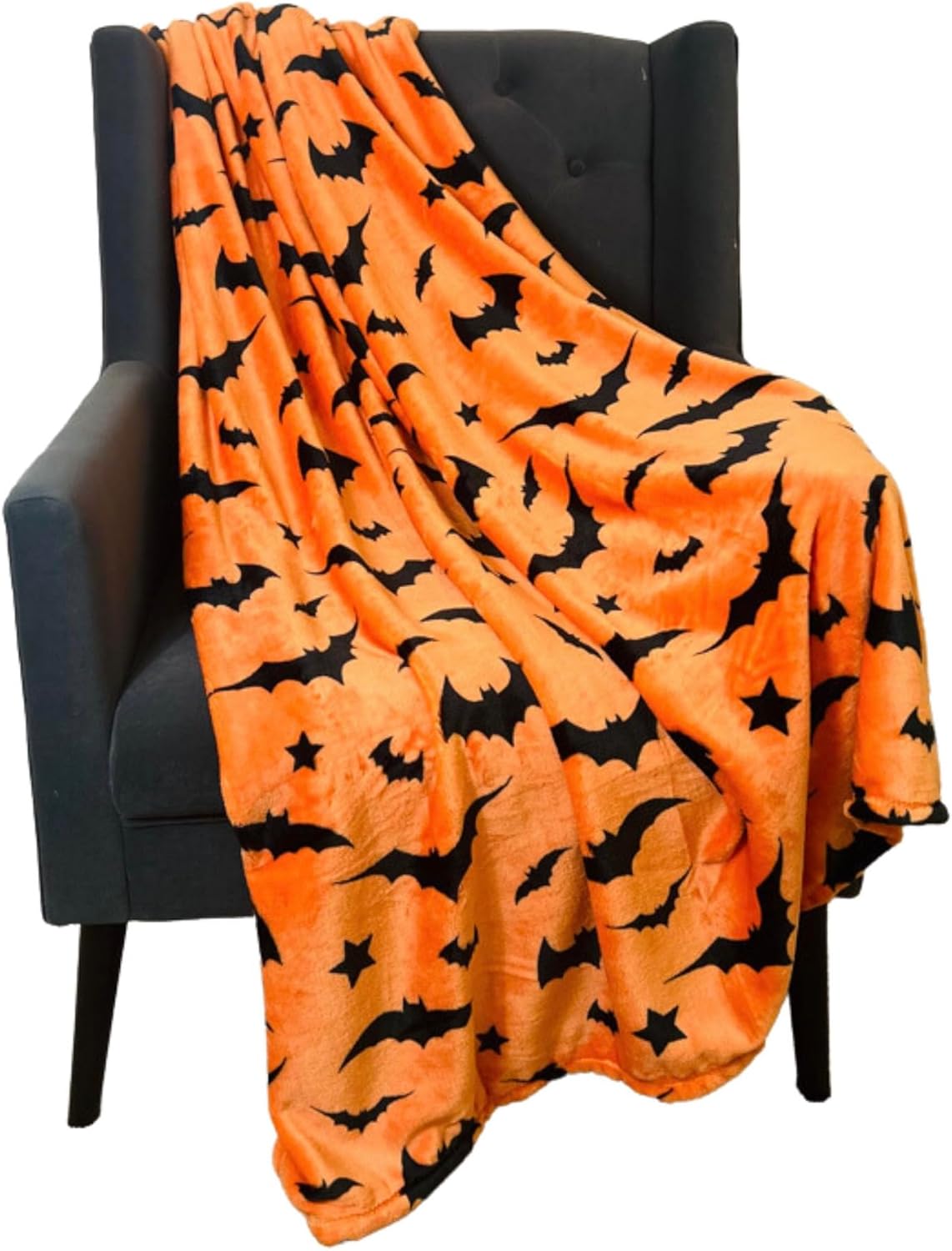 Manta de franela con estampado de murciélagos negros para Halloween, regalo perfecto para sofá, oficina, cama, avión, viaje, leer, relajarse y acampar, 1 unidad