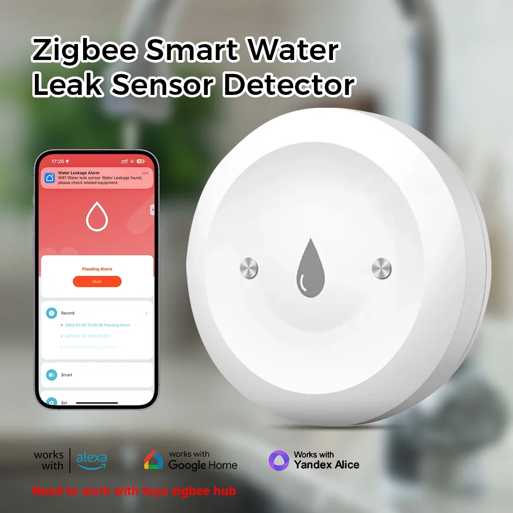 Tuya ZigBee Smart Watersensor Detector Overstromingslekkage Alarm APP Controle Waterdicht voor Thuis Keuken Badkamer Smart Life Gateway