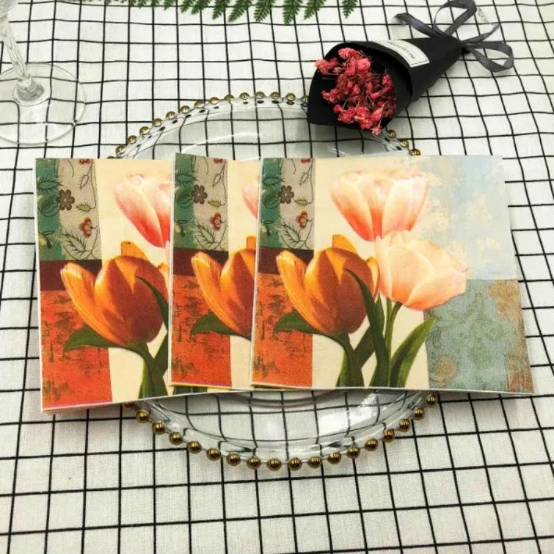 Красочная цветочная ткань в виде тюльпана для свадебной вечеринки, складная бумажная салфетка, ткань для рта, салфетка, салфетка с принтом 20 шт./pac 2 слоя