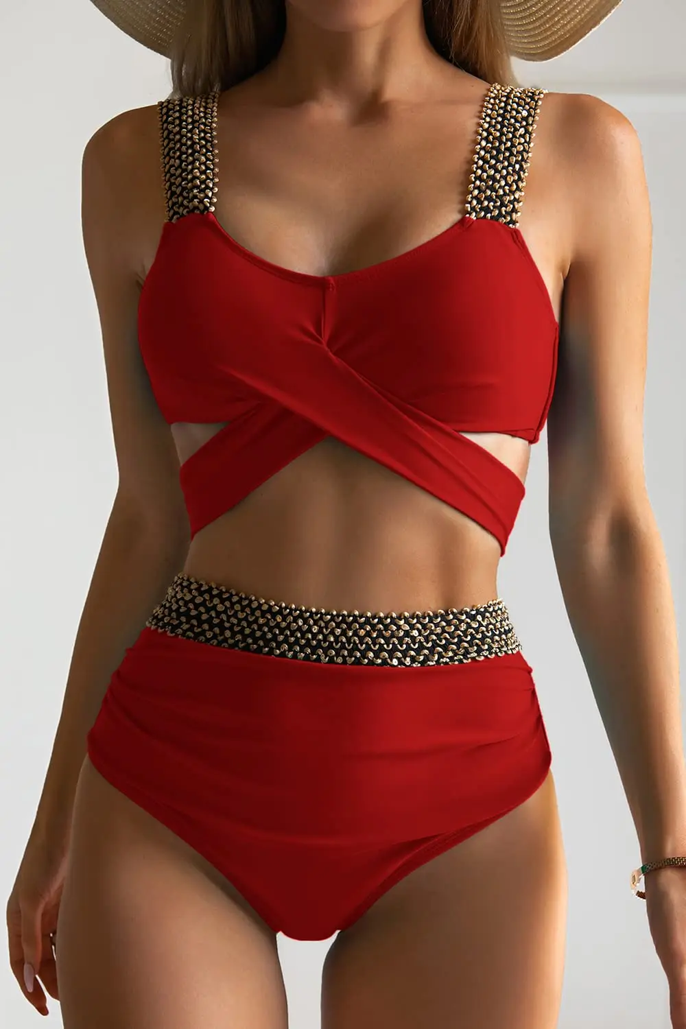 Kreuz-Bikini mit hoher Taille, 2025, Damen-Bademode, fester Badeanzug, weibliche Strandmode, Sommer-Badegäste-Badeanzug, Schwimmen
