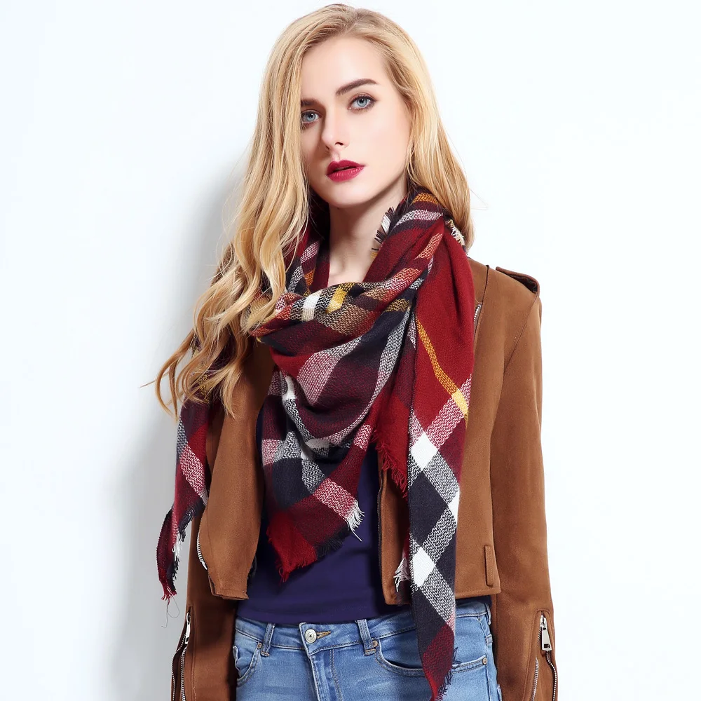 Bufanda de diseñador para Mujer, Bufandas a cuadros de lujo, chales de marca de Cachemira tejida, Bufandas de Invierno para Mujer, pañuelo de moda 2024