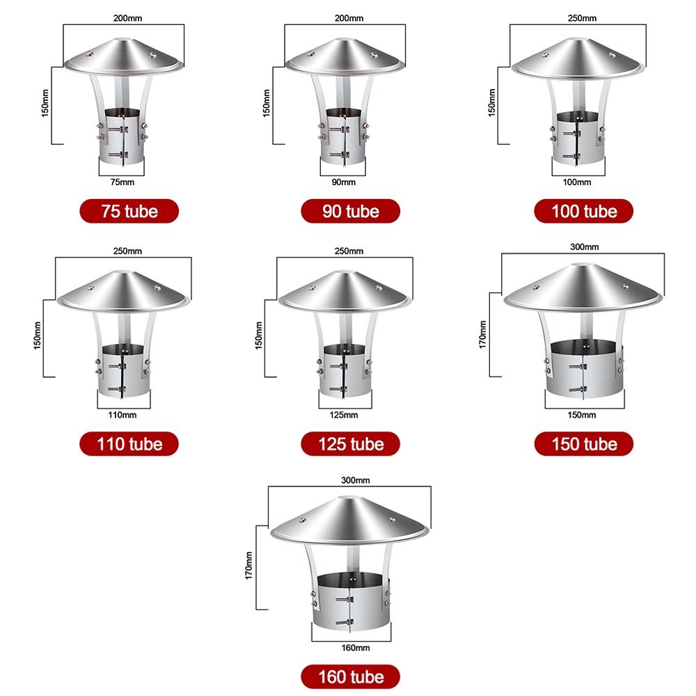 Tampa de chuva ventilada de 75-160mm, aço inoxidável, saída de ar de parede externa, protetor de tubo de fogão, capa de exaustão de chaminé
