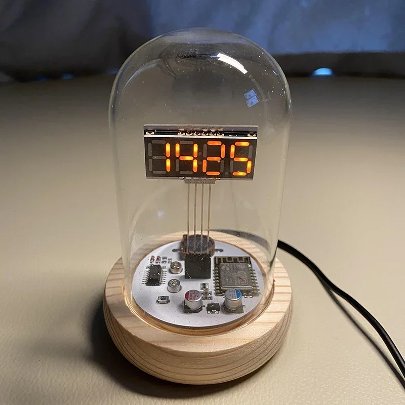 2024 New Modern Retro LED Clock Digital  Night Light Desktop USB Creative Clock Technology Decorative Glass Cover Handmade