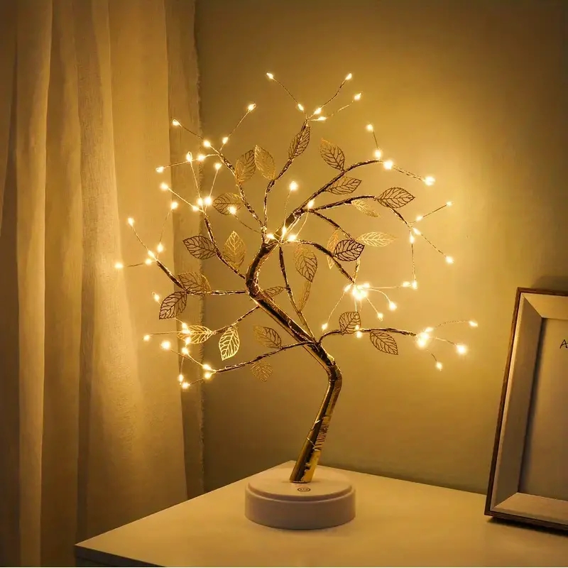 Golden Leaf 72 Led Touch Copper Wire Night Light Tree Light Battery Box USB Light String For Home Decoration