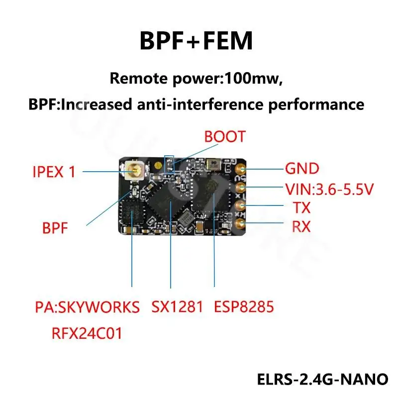 FPVKING ELRS 2.4GHz NANO ExpressLRS ตัวรับสัญญาณ BETAFPV NANO 2400 RX พร้อม T ประเภทเสาอากาศสนับสนุน Wifi อัพเกรดสําหรับ FPV RC Drone