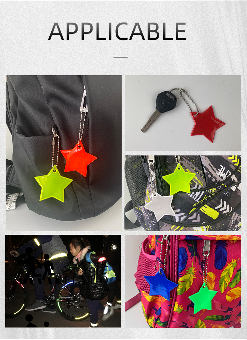 Portachiavi riflettente con stella colorata Accessori pendenti Portachiavi riflettenti per la sicurezza visibile Riflettore di sicurezza stradale notturna