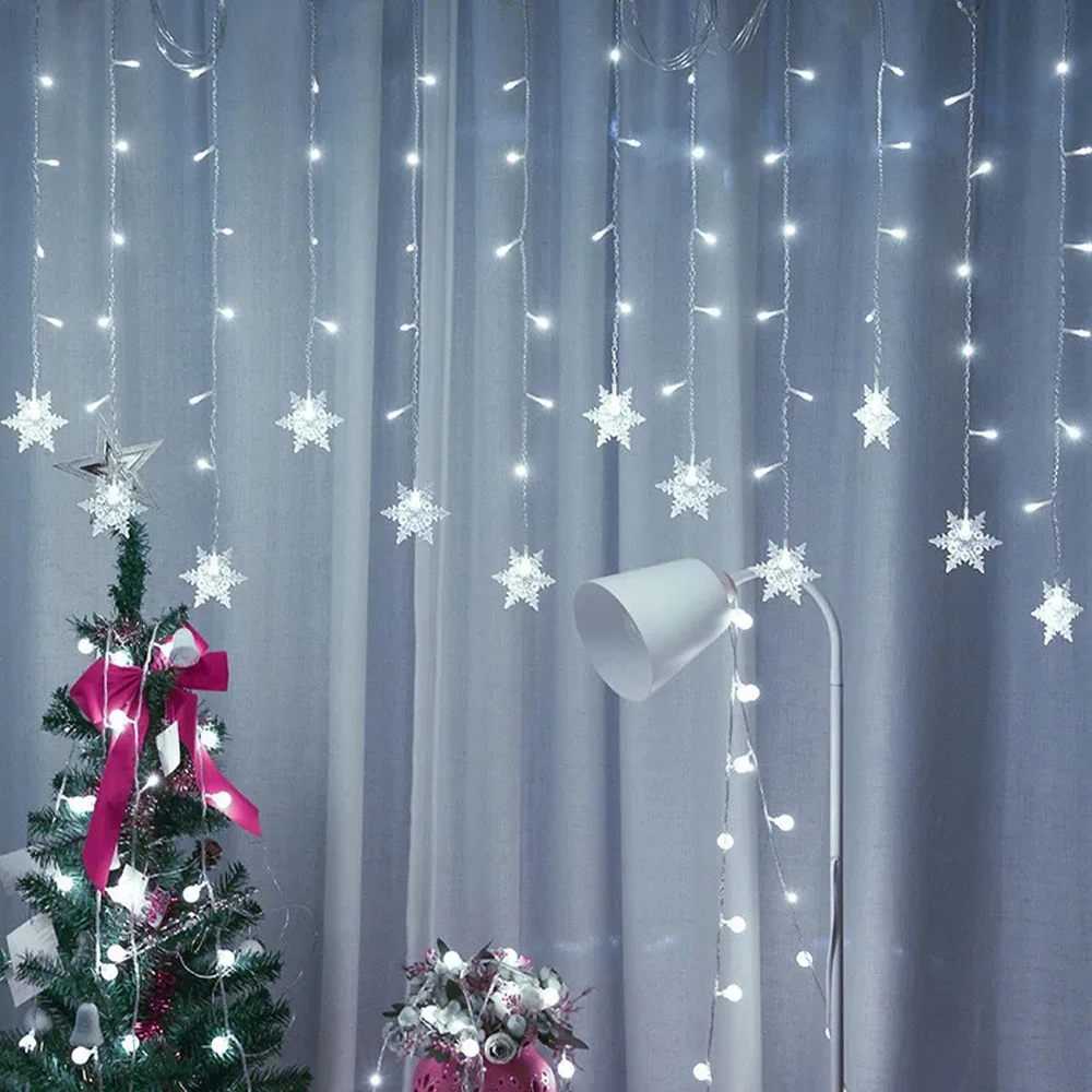 Sneeuwvlok Lichtslinger Fairy Lamp 8 Modi EU 220 V US 110 V Kerstverlichting Kerstdecoratie Kamerdecoratie Led Gordijnverlichting