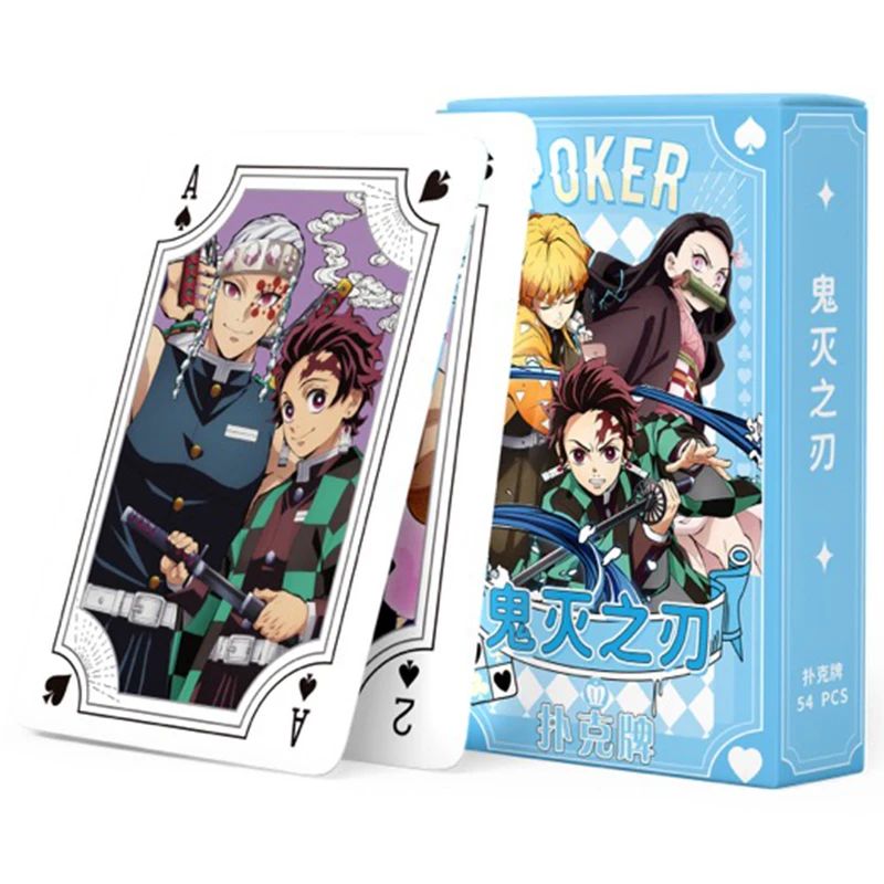Demon slayer poker jogando cartas jogos de tabuleiro anime nezuko criança crianças brinquedos deck cartão mangá conan genshin impacto família