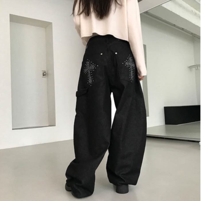 Calças Jeans Fenas de Cintura Alta, Perna Larga, Crimento até o Chão, Estilo Retrô Americano, Versátil, com Bolsos, Es...