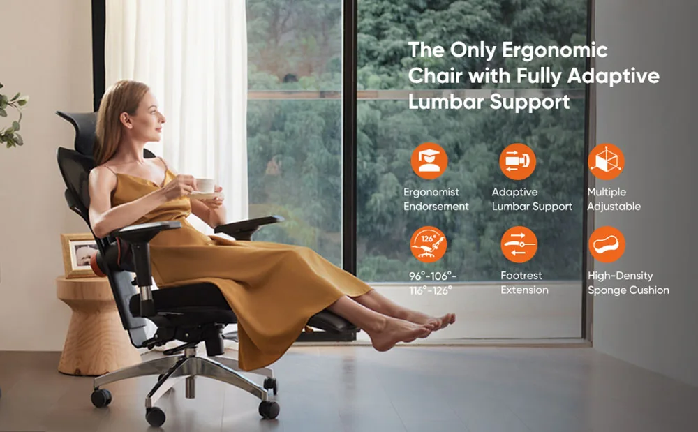 NEWTRAL Chair Pro NT002 Adaptive Unterrückenstütze Ergonomischer Stuhl, verstellbare Armlehne, Kopfstütze, Fußstütze, 4D-Netz