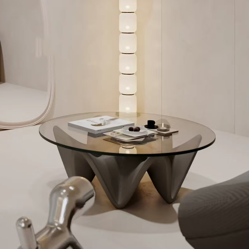 Moderner kleiner Couchtisch aus Glas, Lounge-Center, luxuriöser Wohnzimmer-Couchtisch, rund, sitzend, nordisch, Stolik Kawowy-Möbel