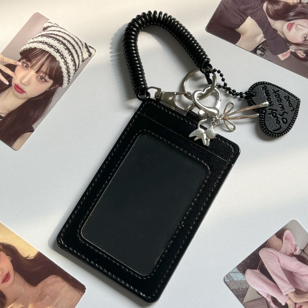 新しいPUブラックカードホルダーアルバム収納キーホルダーペンダント韓国KPOPカードスリーブ保護フィルム付きアイドル写真ゲームカードカバー