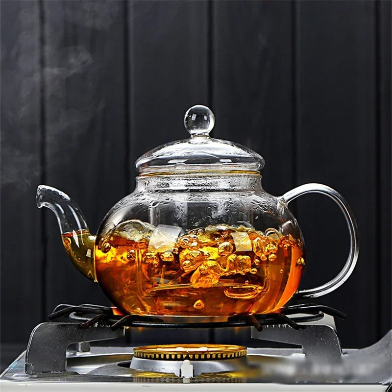 400 ml/1000 ml กรองทนความร้อนหนากาน้ําชาแก้ว Borosilicate สูงดอกไม้หม้อชาแก้ว Heatable ชุดชา
