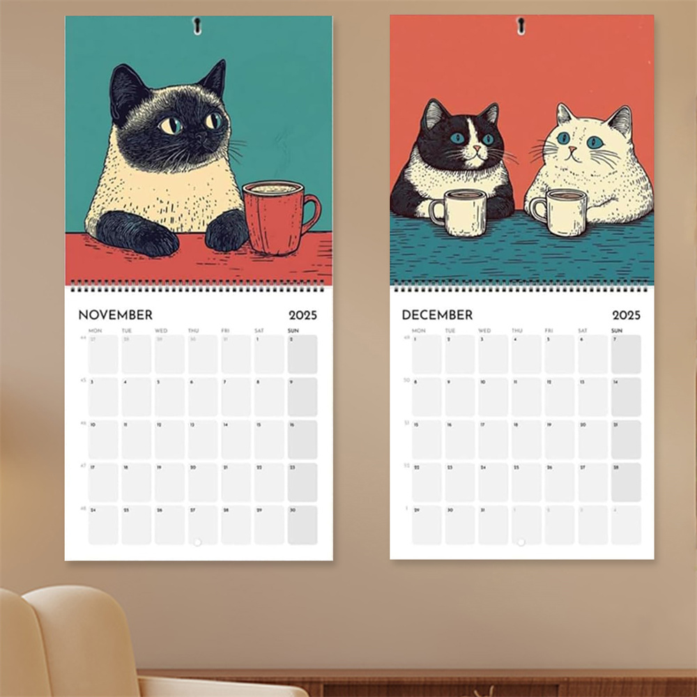 猫カレンダー 2025 マンスリーハンギング壁掛けカレンダー マンスリー 12 ヶ月ファミリープランナーオーガナイザーカレンダー 寝室用