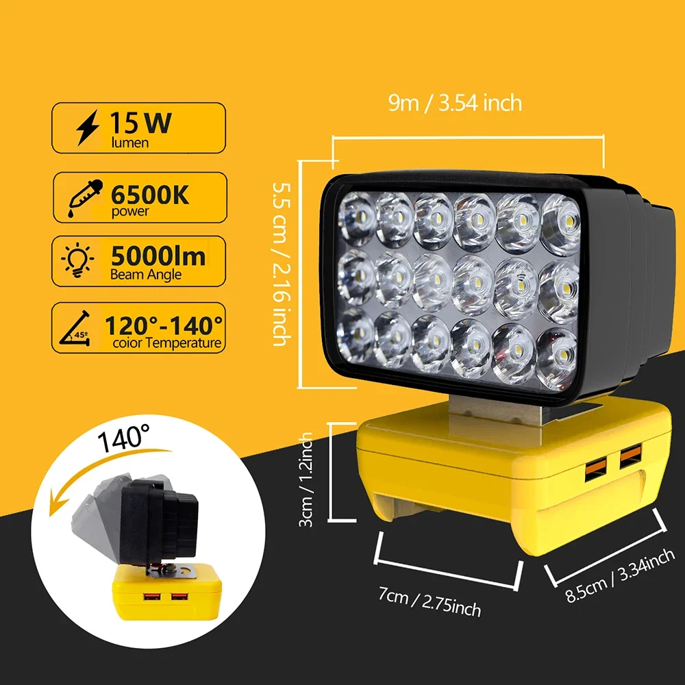 18 LED Car Work Lights Portable Lanterns Flashlights Electric Torch Spotlights Lamp For Dewalt 18V 20V 60V Li-ion Battery DCB200