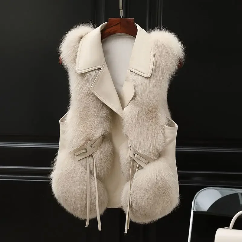 女性用毛皮コート,ショートベスト,女性用ジャケット,チョッキ,秋冬服,2024