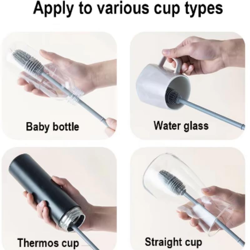Kitchen Multifunctional Rotating Cup Brush Pot Household Long Handle Cup Brush Silicone Cup Brush Household Cleaning Brush