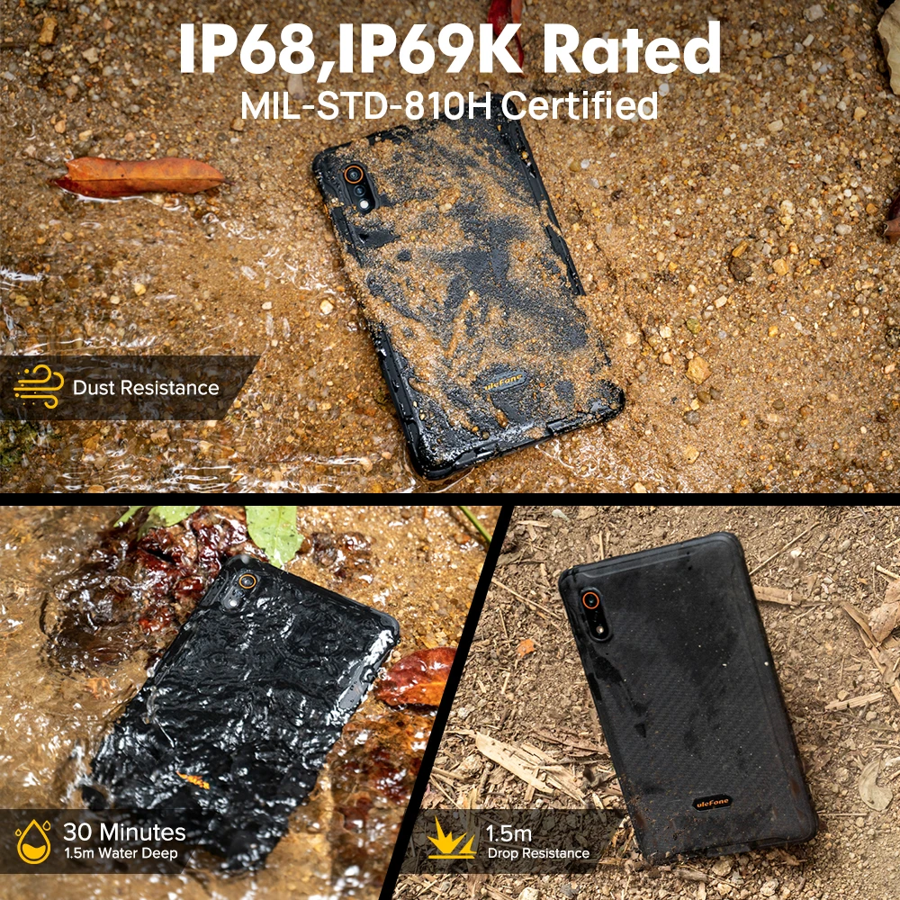Ulefone Armor Pad Lite Tablet robusto IP68/IP69K Android Tablet, 6 GB (3 GB + 3 GB de RAM), 32 GB de ROM 13 MP câmera
