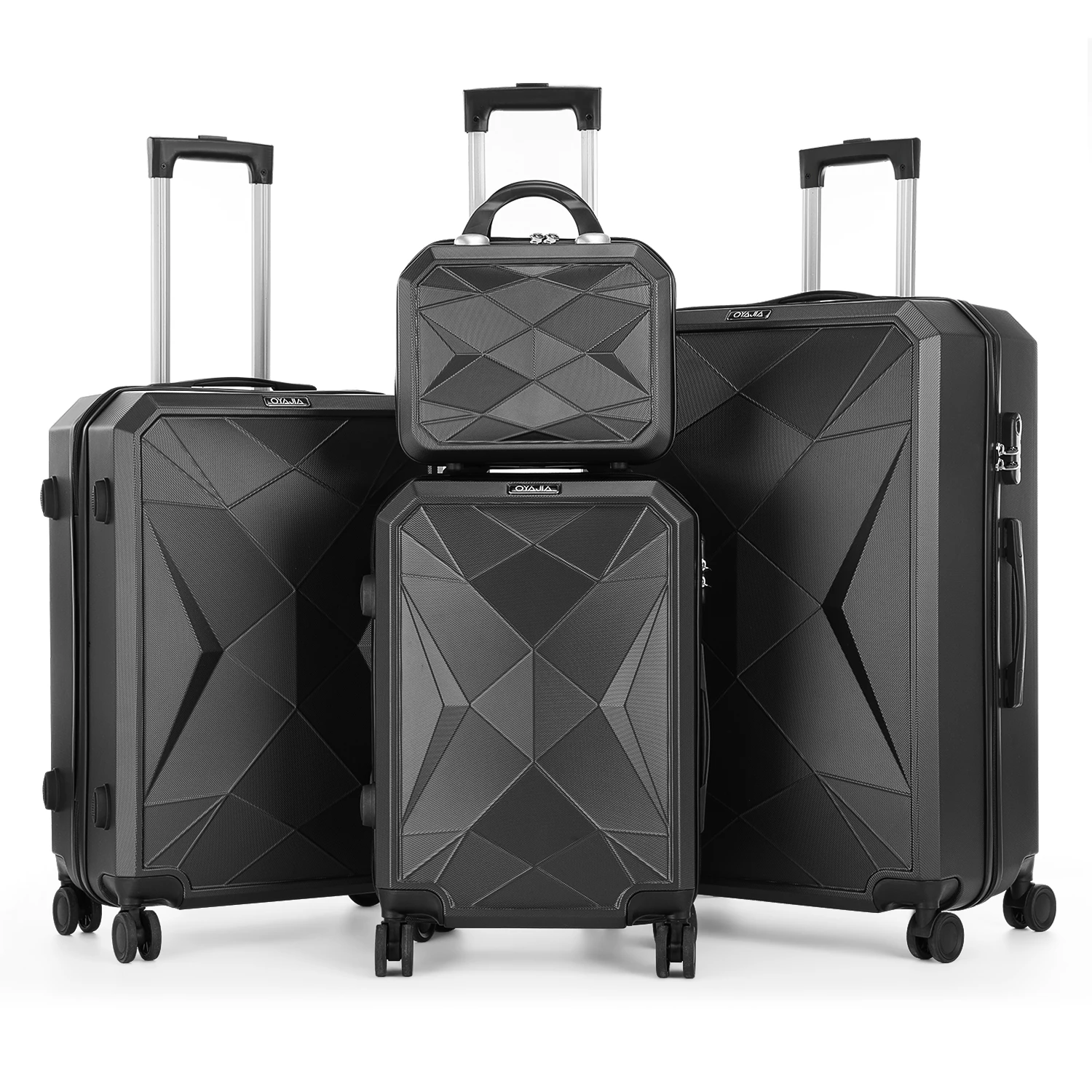4tlg Kofferset Hartschalen Koffer S-M-L-XL 4 Rollen Kantenschutz Schloss Standfuß Trolley Rollkoffer Reisekoffer Schwarz