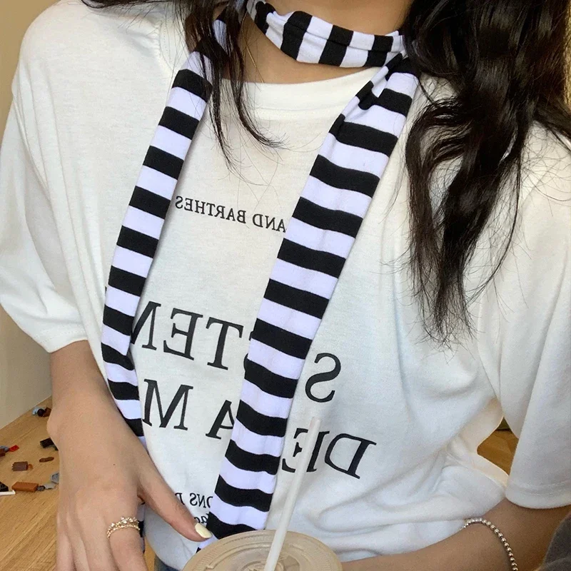 Harajuka Khăn JK Dệt Kim Nữ Punk Sọc Hàn Quốc Y2K Đơn Giản Mùa Đông Gothic Thiết Kế Ban Đầu Ấm Khăn Quàng Khăn Choàng Phụ Kiện