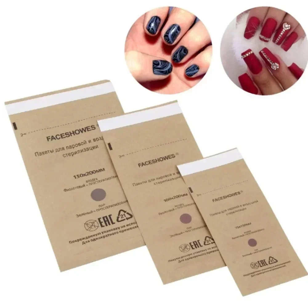 100Pcs Manicure Kraft Bags Nail Art Sterilizer Nails Clean Sterilization Bag Disposable Manicure Supplies UV Disinfection Tools