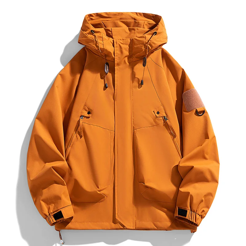 Blusão masculino jaqueta com capuz casaco com zíper carga impermeável preto bombardeiro acampamento solto fino softshell com capuz jaqueta de caminhada