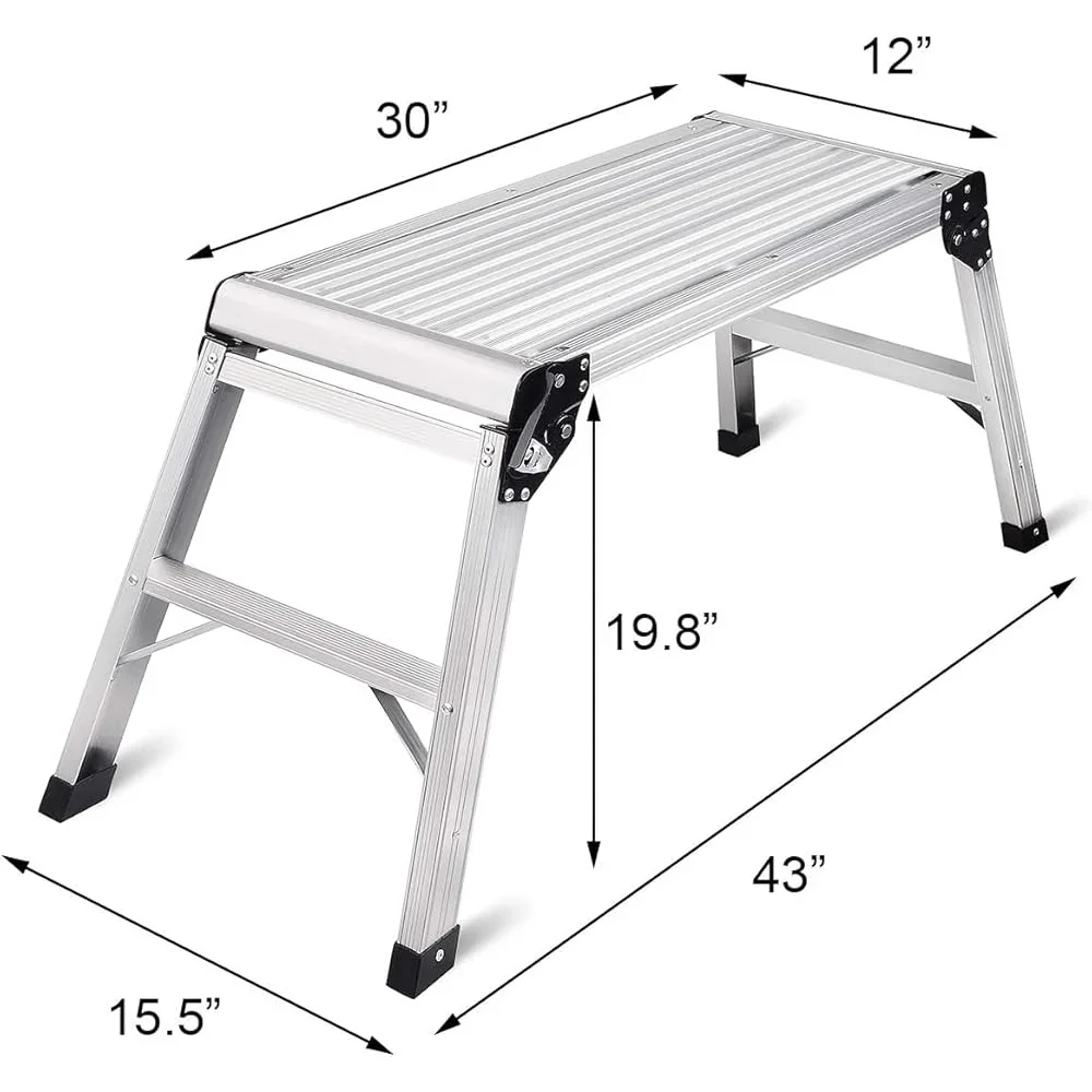 Heavy Duty Aluminum Step Ladder Folding Platform 330lbs Capacity Portable Compact Storage Non-Slip Design 30x12 Inches