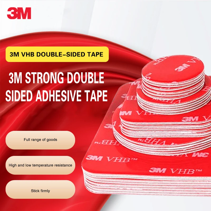 3M 5 uds cuadrado 50mm cinta de doble cara Vhb tipo troquelado cinta negra de espuma impermeable cuadrado redondo coche fuerte 3M cinta de doble cara