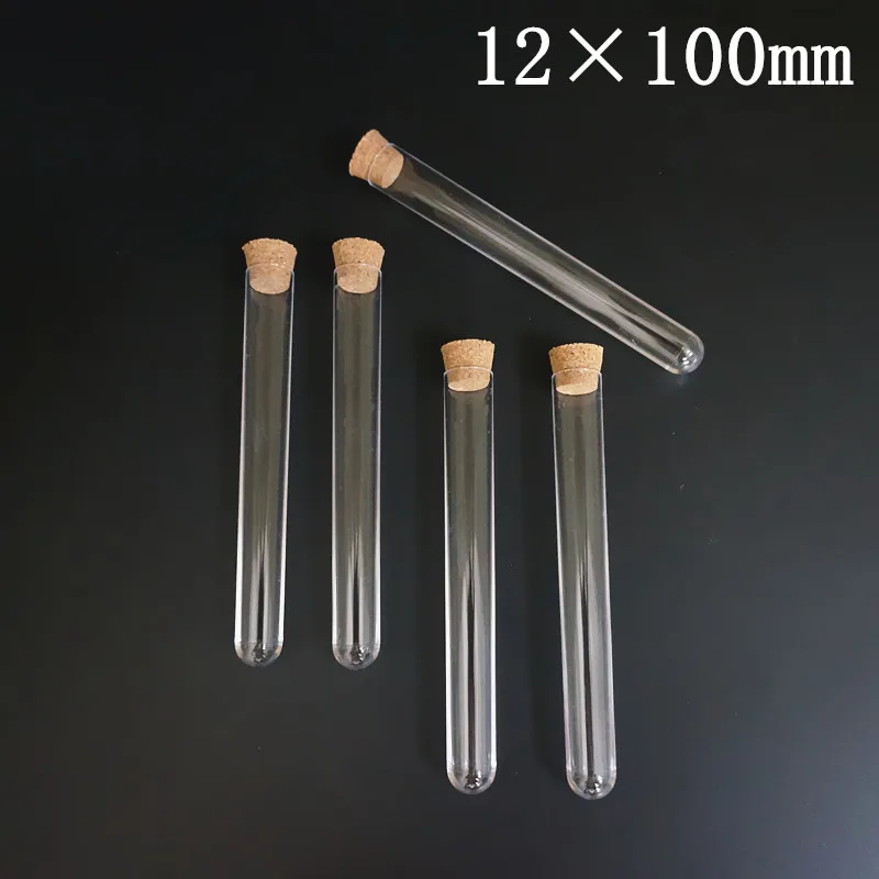 Provette in plastica da 100 pezzi con tappi di sughero, diametro da 12 mm a 25 mm, bottiglia trasparente per caramelle per feste con fondo rotondo, fiala regalo di nozze