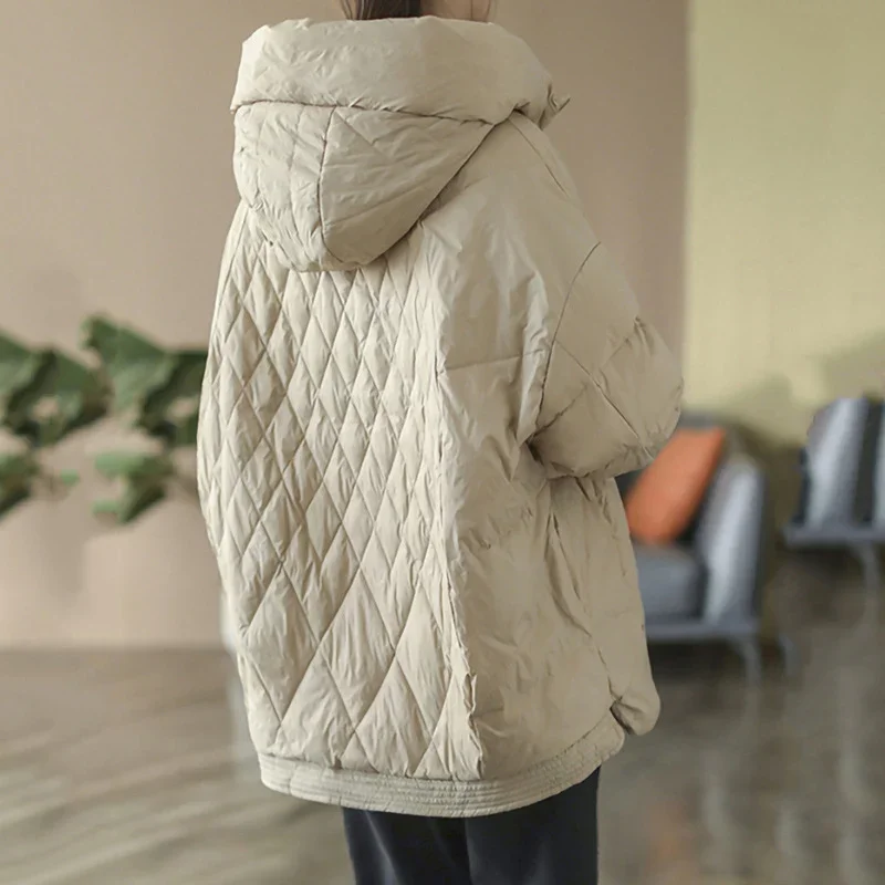 on Vrouwen Licht Witte Eend Donsjack Casual Losse Over Size Herfst Winter Uitloper Met Kapuze Jas 2024 Nieuw
