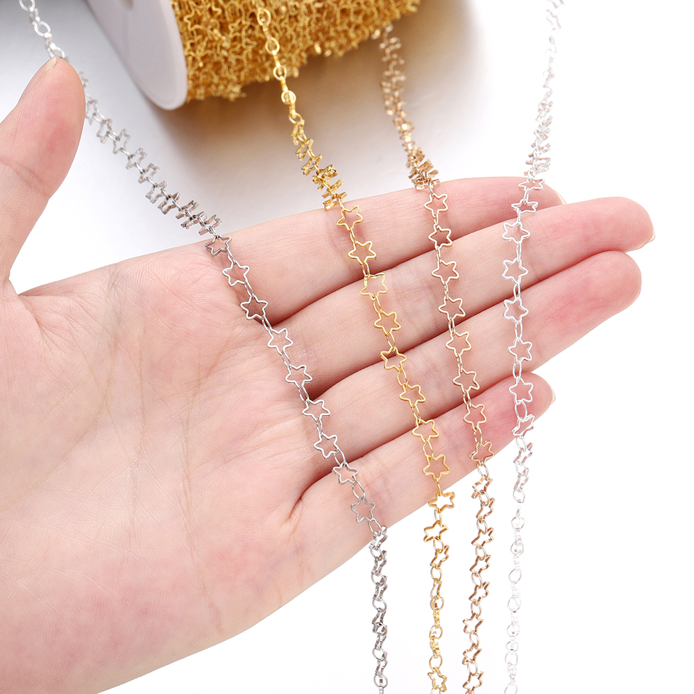 Correntes em forma de estrela de 1/2 metros, cor dourada, suprimentos de corrente de cobre para colar diy, pulseira, acessórios de fabricação de jóias, atacado