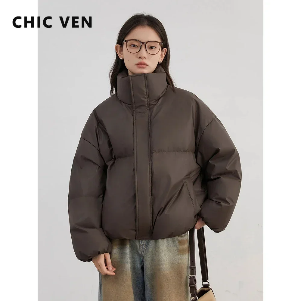 CHIC VEN Damen Daunenmäntel, solide, sportlich, lässig, Stehkragen, PU 90, weiße Entendaunen, Damen-Daunenjacke, Herbst-Winter-2025, Kleidung