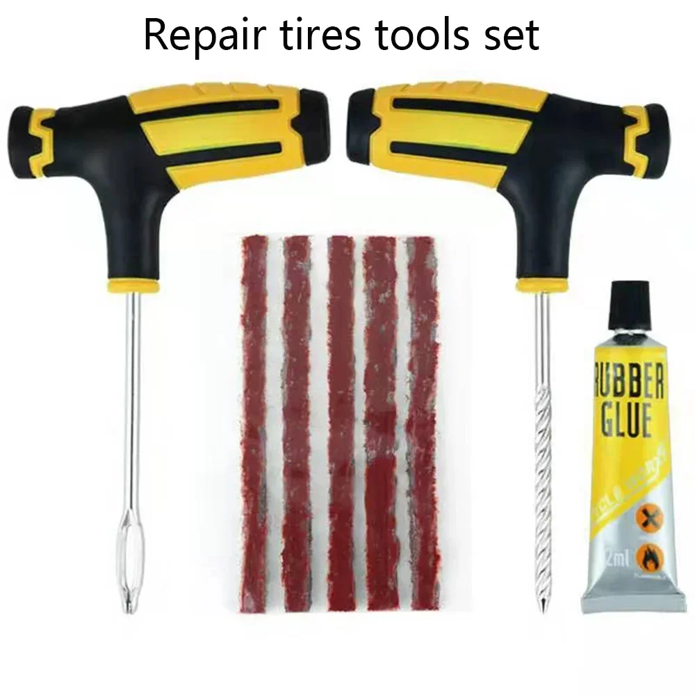 1 conjunto de ferramentas de reparo de pneus de bicicleta de estrada smtb, tira de borracha de bacon e ferramenta de inserção, cola urgente, reparo gratuito