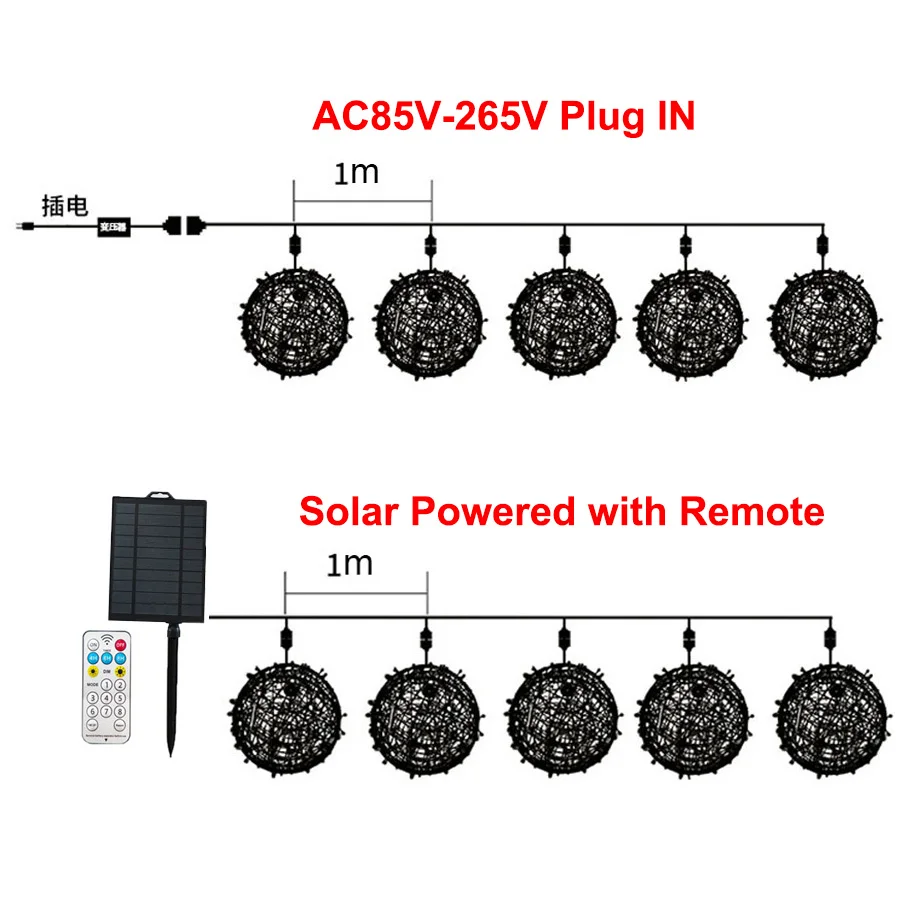 5er Pack Solar Globus String Licht im Freien dia20/30cm Rattan Ball Baum hängen Licht Weihnachts baum Solar Laterne Girlande Licht