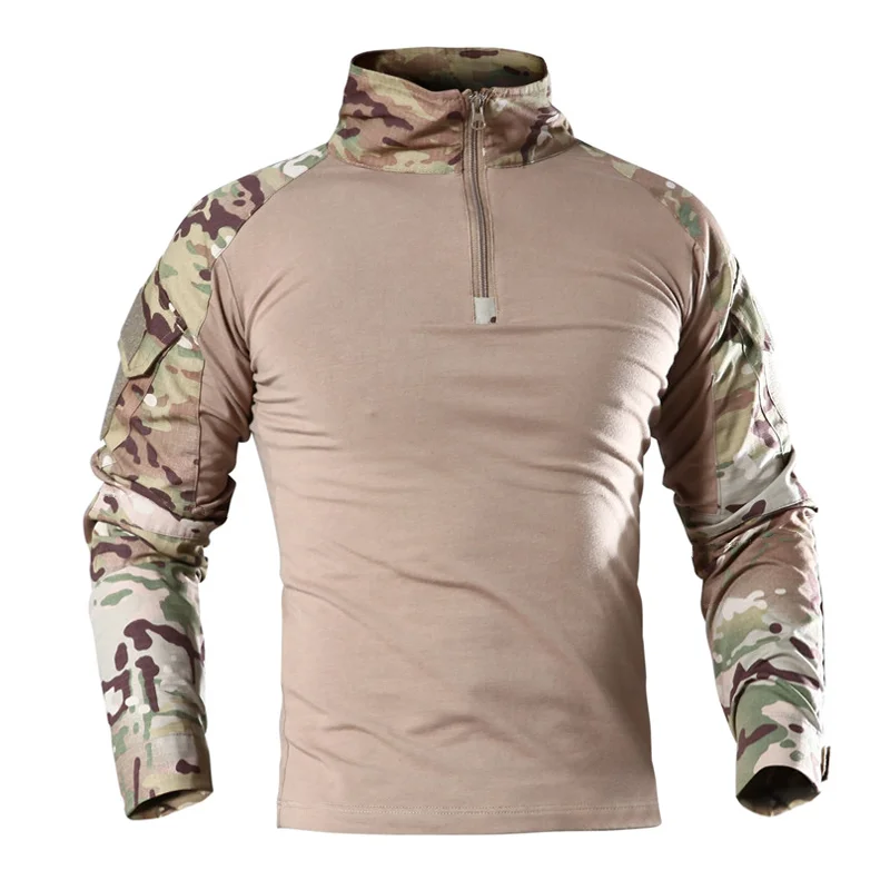 Camisetas tácticas para senderismo al aire libre para hombre, camisa de combate militar del ejército CP de camuflaje de manga larga para caza y escalada, ropa deportiva de algodón
