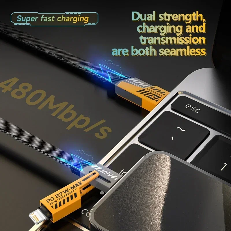 Kabel do szybkiego ładowania 4 w 1, kabel Mecha 65W PD QC do Androida/iPhone, wieloportowy kabel USB C do szybkiego ładowania