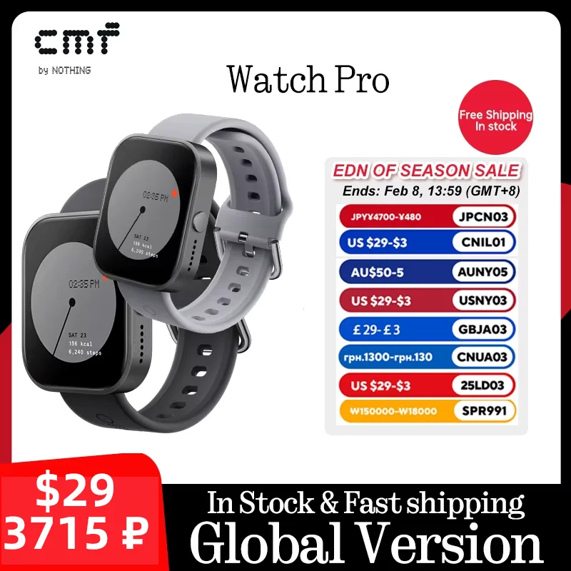 Глобальная версия CMF от Nothing Watch Pro 1,96 дюйма AMOLED Bluetooth 5,3 BT звонки с шумоподавлением AI GPS Smartwatch CMF watch Pro