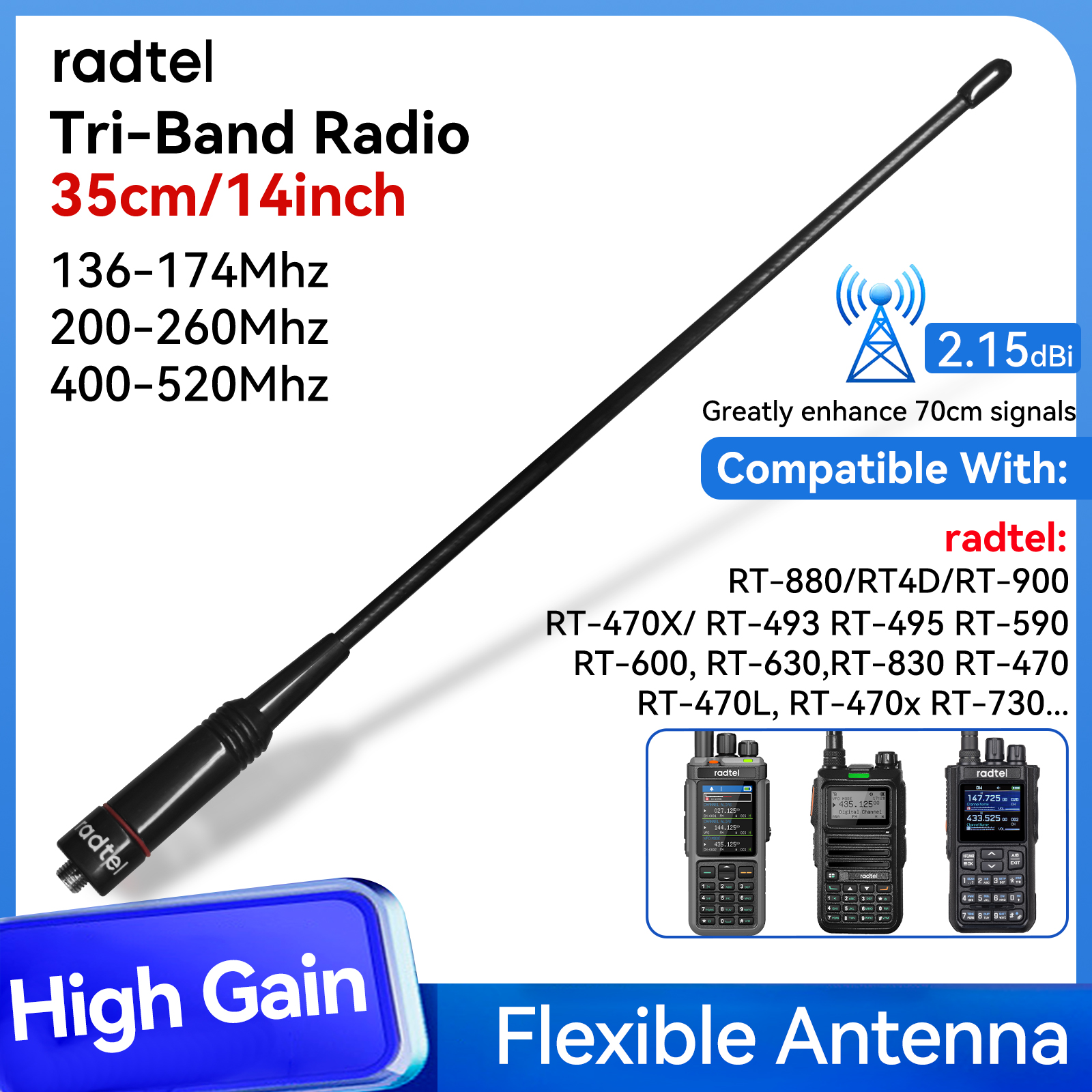 Radtel RHD-771S Tri-Band 144//220/430Mhz voor Rt-4D Rt-470 Rt-900 Rt-470x RT-860 RT-860G RT-880 walkie talkie