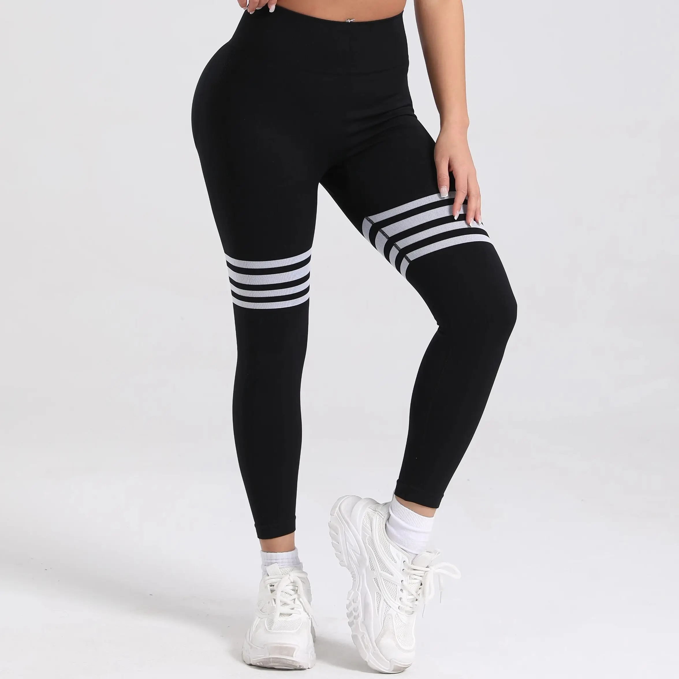 ผู้หญิง V Back Line กางเกงขายาวฟิตเนสออกกําลังกายกีฬา Elastic Leggins Butt Lifting กางเกงโยคะกีฬาการฝึกอบรม Tights S-XL