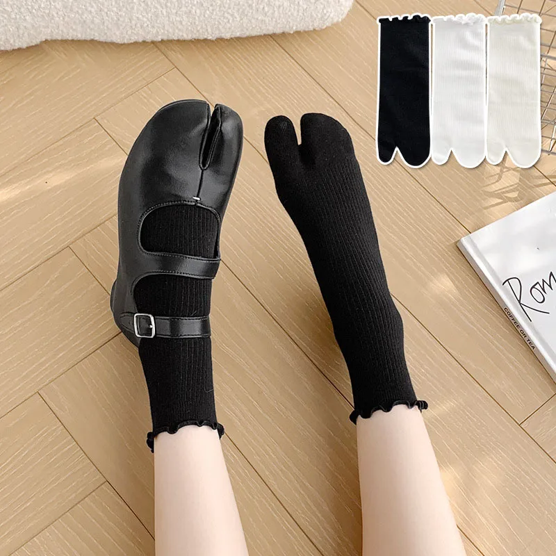 Calcetines informales de algodón con dos dedos para mujer, medias de tubo medio, calcetines elásticos con punta abierta, chanclas, sandalias, calcetines de dos dedos