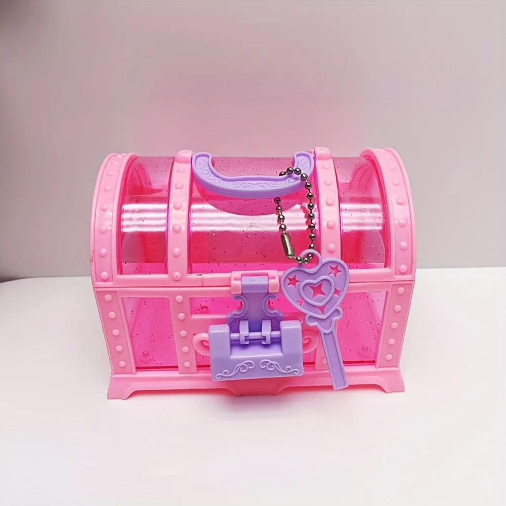 1pc ピンク/パープルのかわいいメイクボックス、ロック付きプラスチックおもちゃ箱、宝箱ジュエリーケース、装飾飾りケース女の子ドレッシング